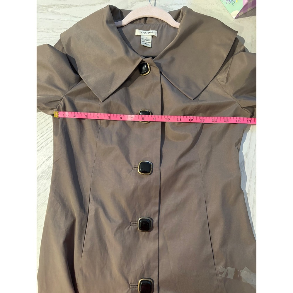 Vintage Vertigo Paris Womens Brown Portrait Collar Bow Back Trench Coat Size S - Picture 7 of 8